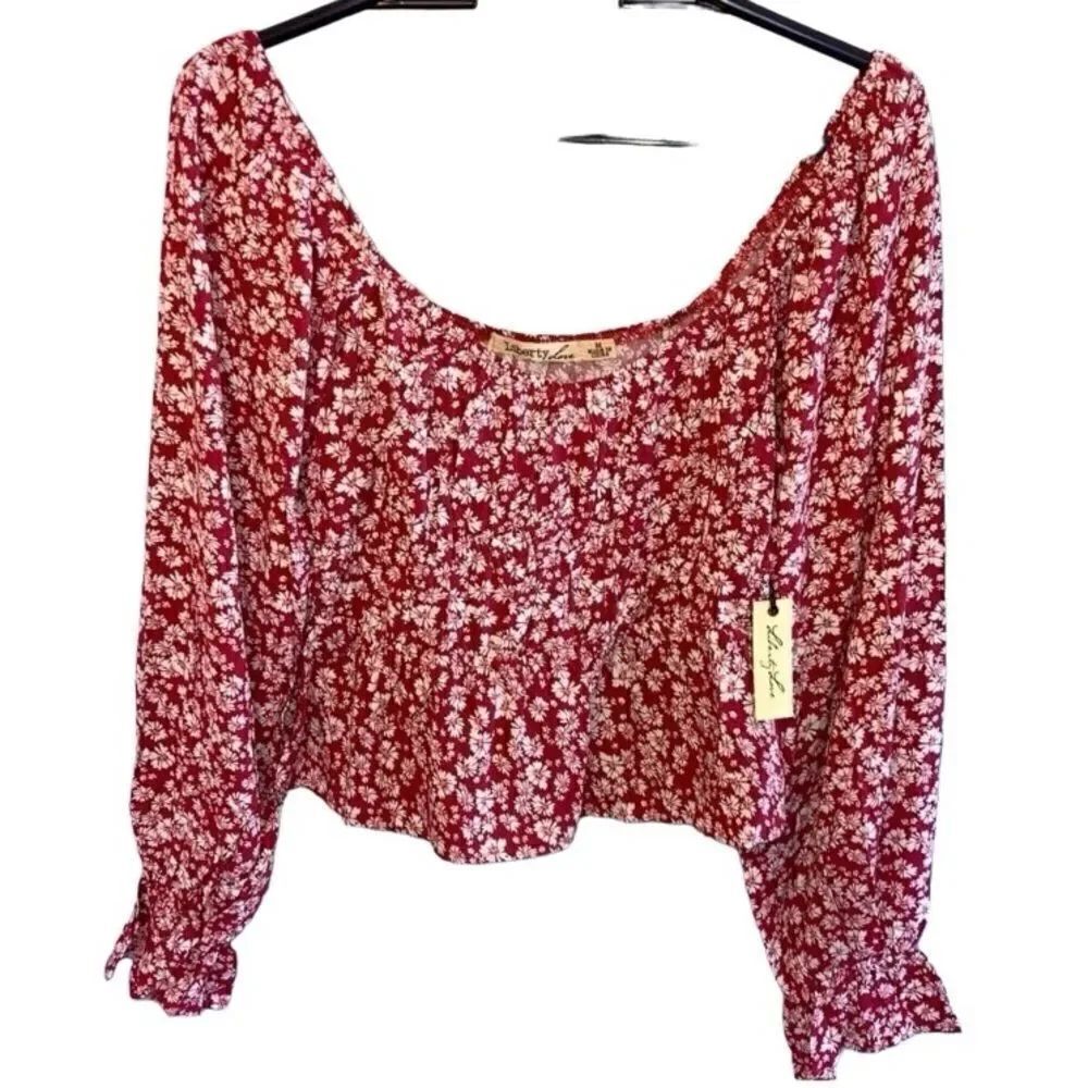 Women’s Liberty Love Long Sleeved Crop Top Blouse Shirt Size M